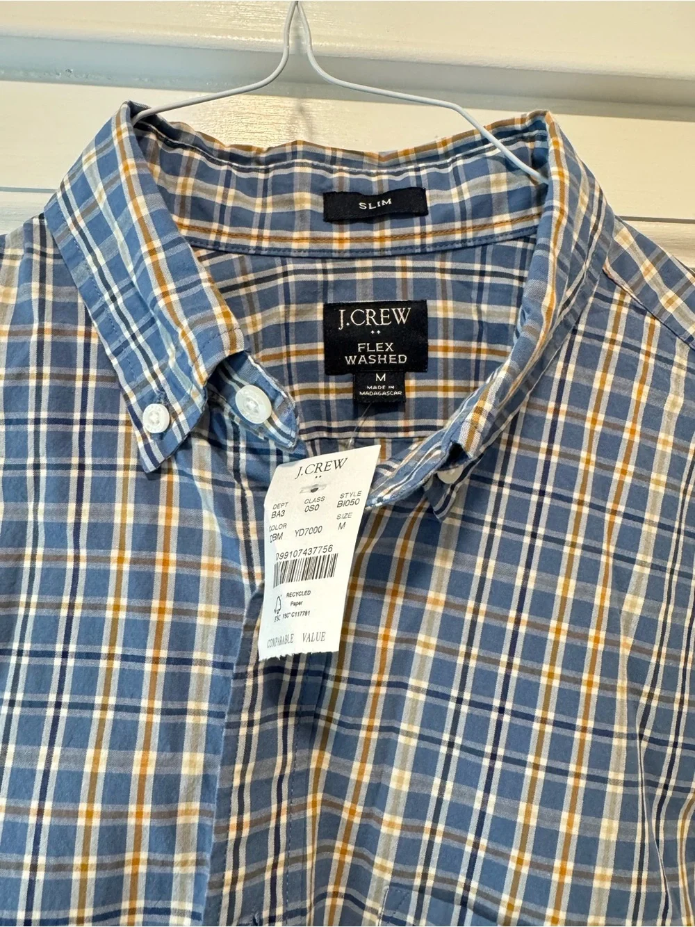 J. Crew Blue and White Plaid Button-Down Shirt